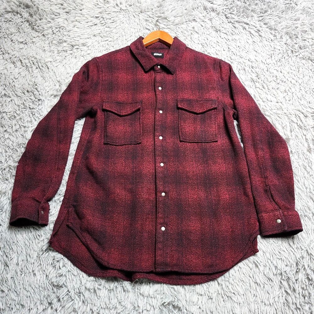 Hudson Button Up Flannel Shirt Mens Medium Red Black Plaid Check Snap‎ Cotton